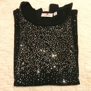 QF black ribbed knit t-shirt with sequins in ombréd pattern (2X)